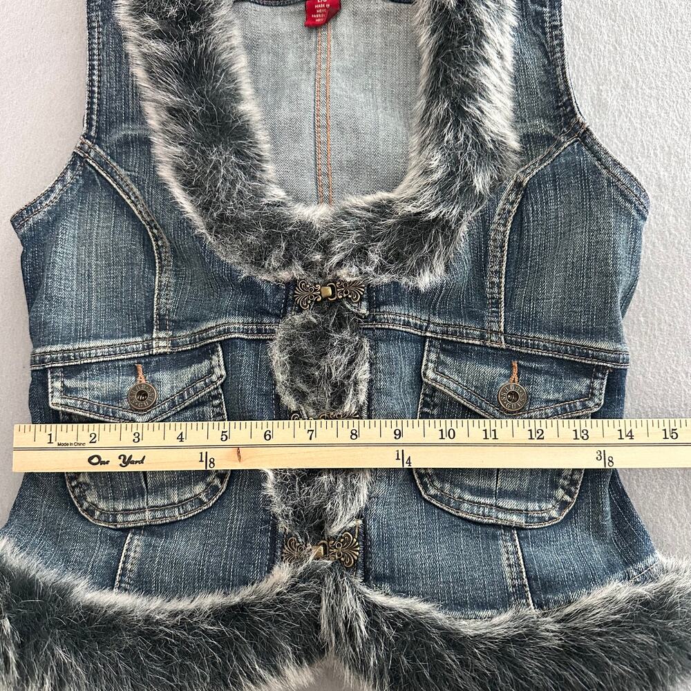Vintage Y2K Guess Jeans Denim Vest With Faux Fur Trim Size Large - Picture 15 of 16